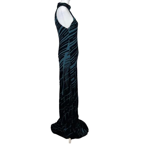 Andrea Polizzi for Rex Lester High Neck Velvet Silk Blend Teal Y2K Maxi Dress 8 - Picture 3 of 9